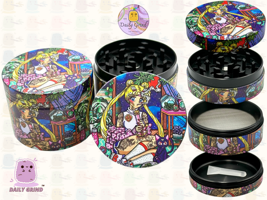 Cute Anime Baddie Parody - 50mm 4-Piece Premium Custom Metal Tobacco Herb Grinder Cute Gift Idea