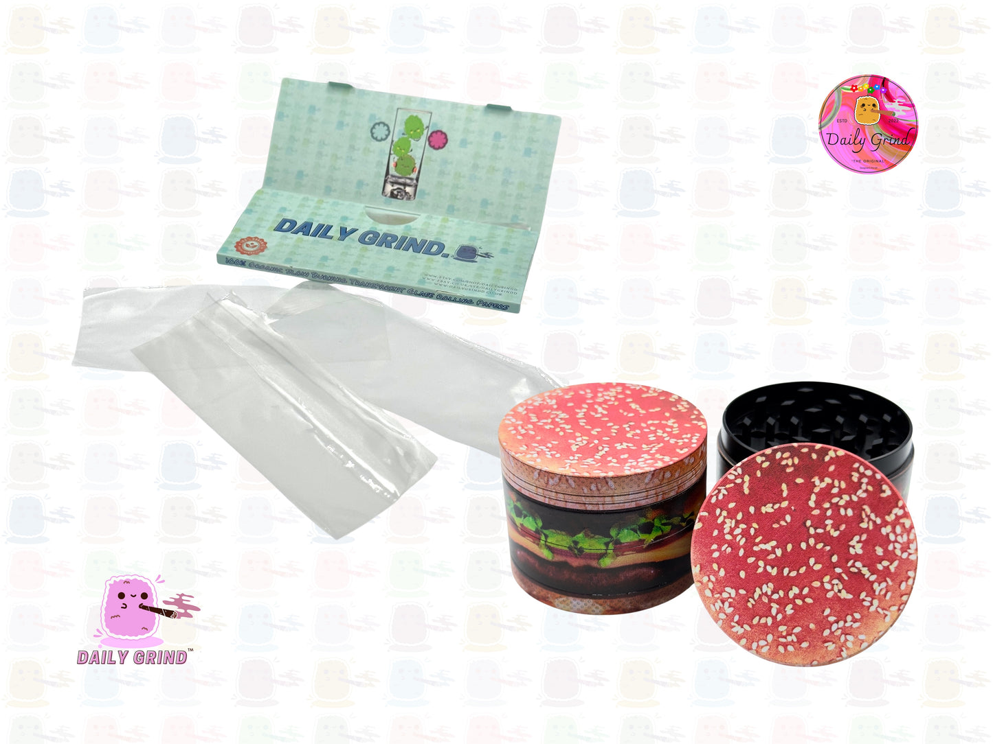 Cheeseburger in a Sesame Seed Bun - 50mm Premium 4-Piece Custom Metal Tobacco Herb Grinder Gift Idea