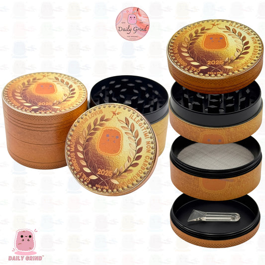 Daily Grind Gold Coin Bar 999.9 Fine - 50mm Premium 4-Piece Custom Metal Tobacco Herb Grinder Cute Gift