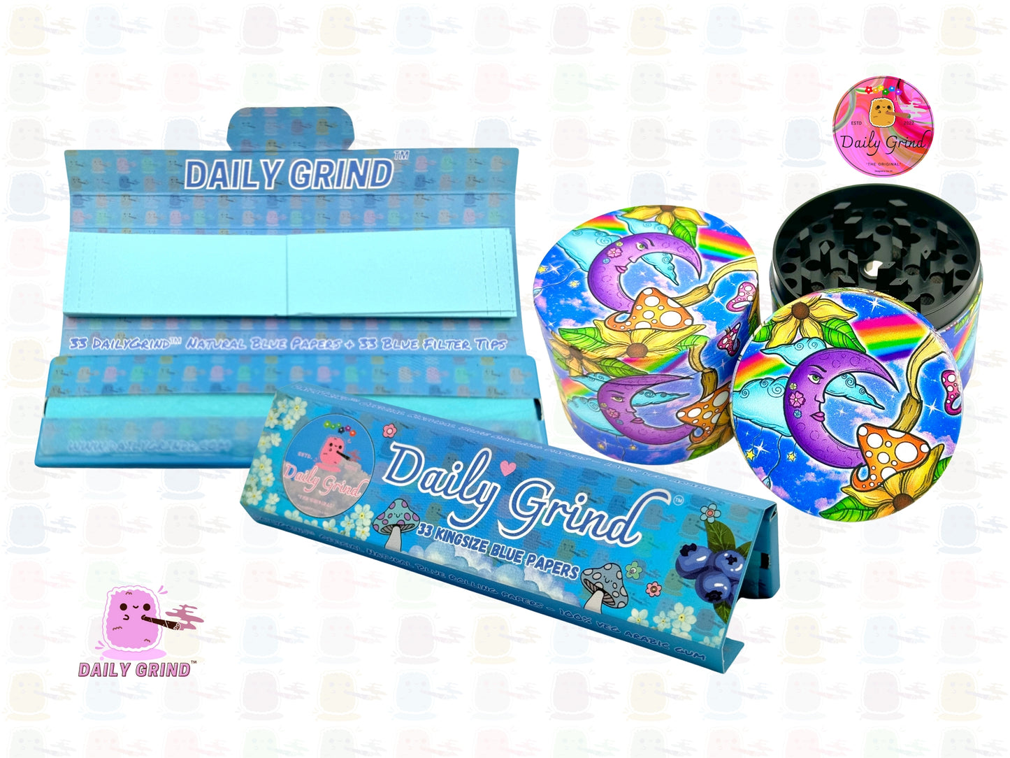 Cute Trippy Colourful Moon - 50mm 4-Piece High Quality Custom Metal Tobacco Herb Grinder Gift Idea