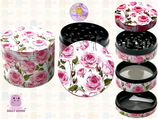 Cute Pink Roses Summer Flower - 50mm 4-Piece High Quality Custom Metal Tobacco Herb Grinder Gift Idea