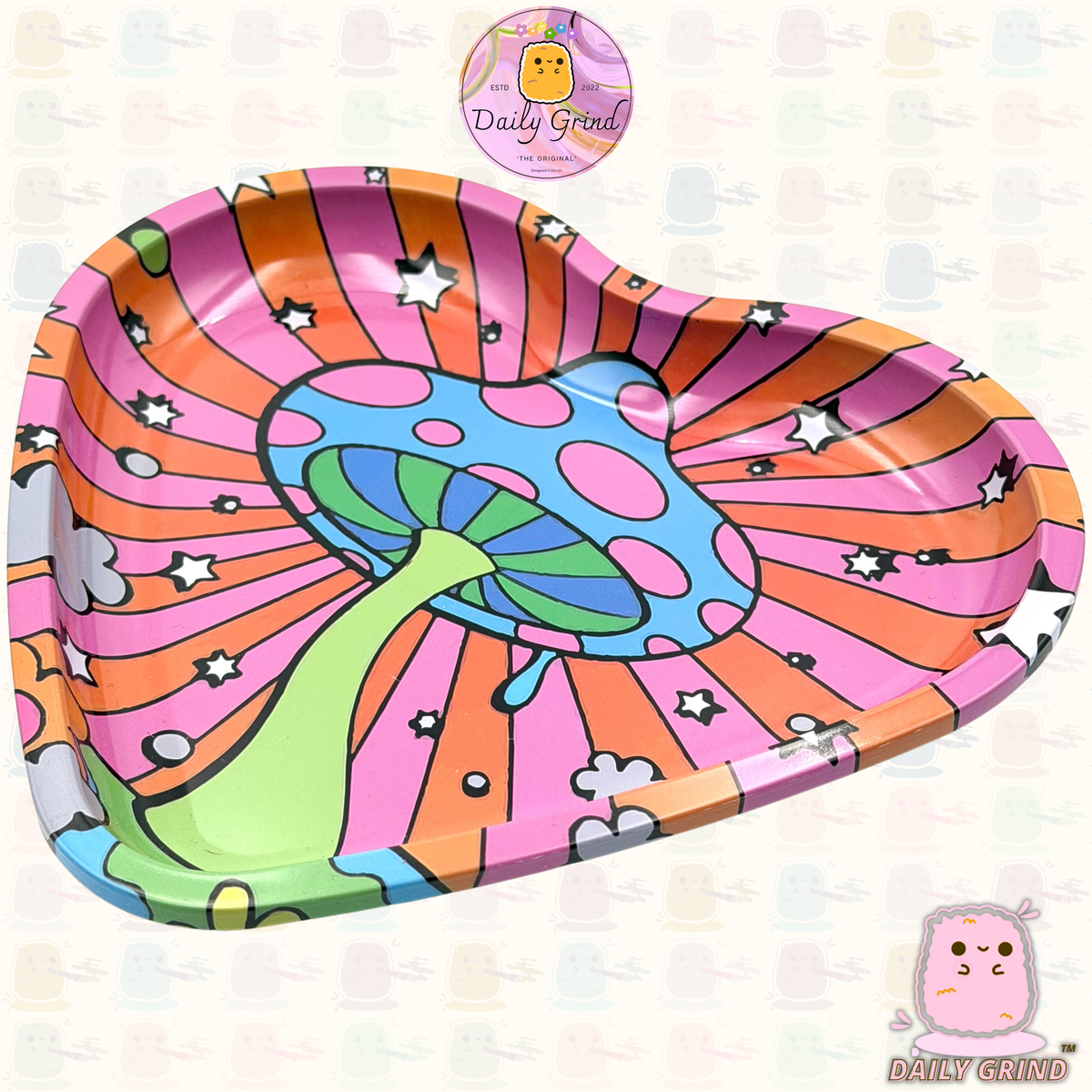 Wavy Tie Dye Mushroom Trippy Hippy - Heart Shaped Metal Tray for Bits & Pieces, Jewellery, Crystals, Trinkets etc! 14x18cm Cute Gift Idea
