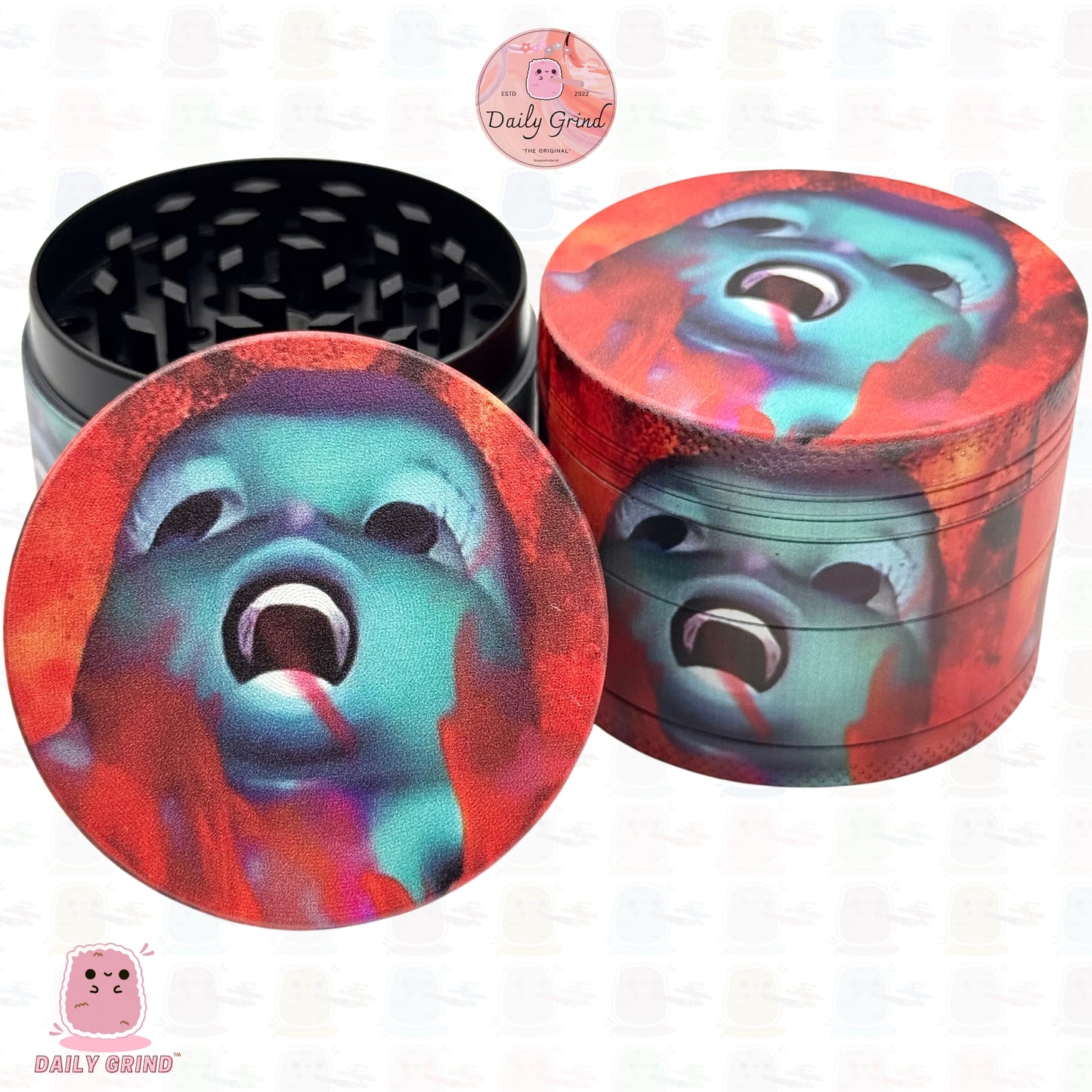Ojo de cristal lindo colorido Trippy 50 mm regalo personalizado de alta calidad de la amoladora de hierbas de metal de 4 piezas