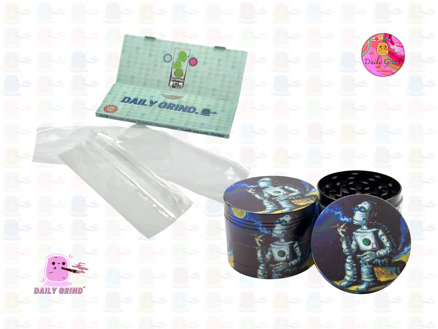 Thoughtful Robot Contemplating - 50mm Premium 4-Piece Custom Metal Tobacco Herb Grinder Gift Idea