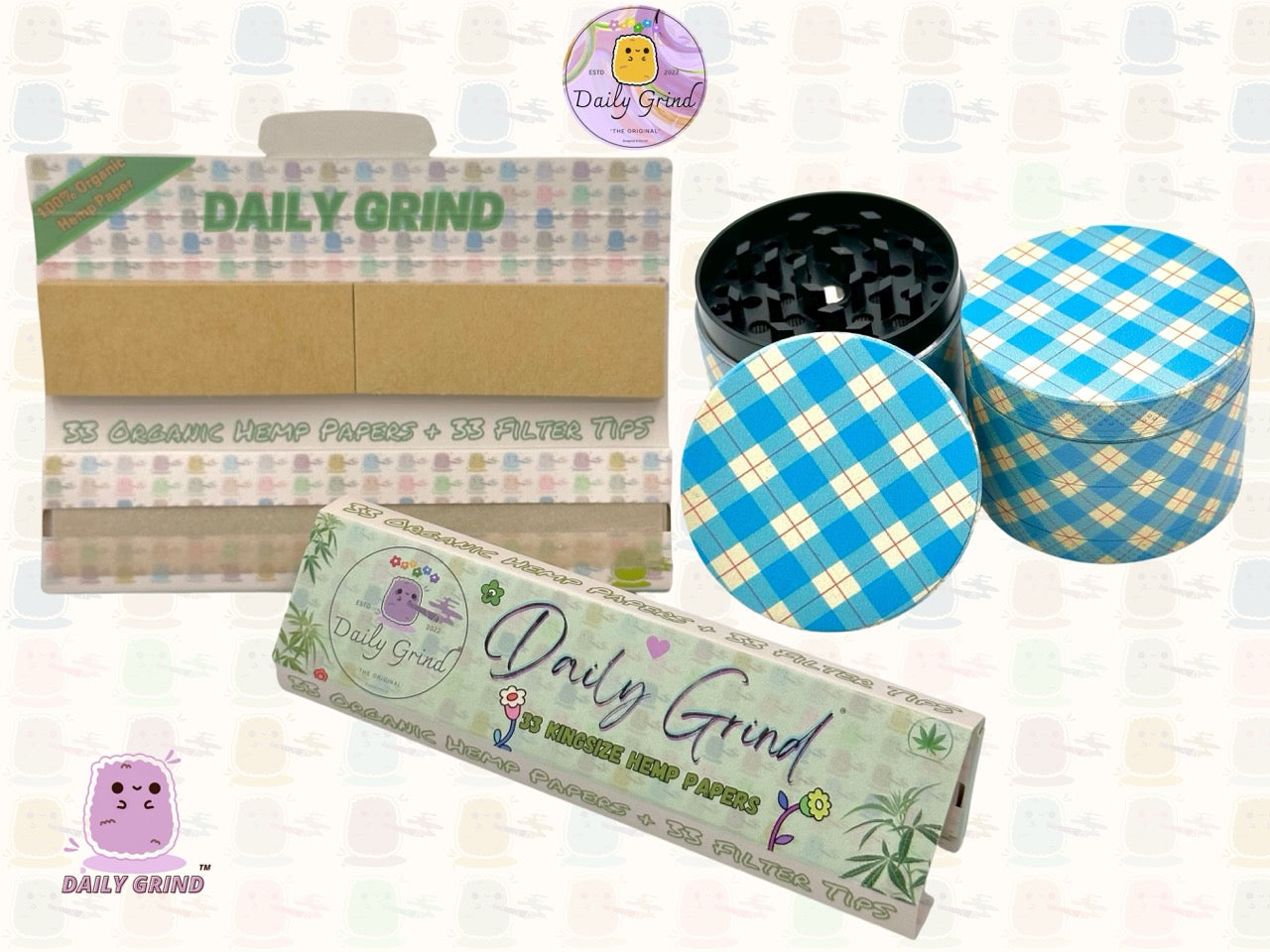 Blue Gingham Tartan Check Cute Cottage Pattern 50mm 4 Pièces Haute Qualité Personnalisé Métal Herb Grinder Cadeau