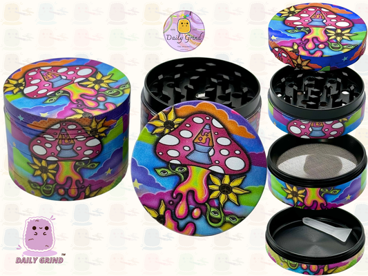 Cute Lava Lamp Mushroom Tie Dye Cartoon - 50mm 4-Piece High Quality Metal Tobacco Herb Grinder Gift Idea