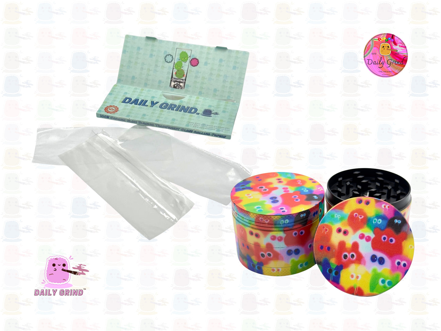 Colourful Fuzzy Ghostly Ghouls - 50mm Premium 4-Piece Custom Metal Tobacco Herb Grinder Gift Idea