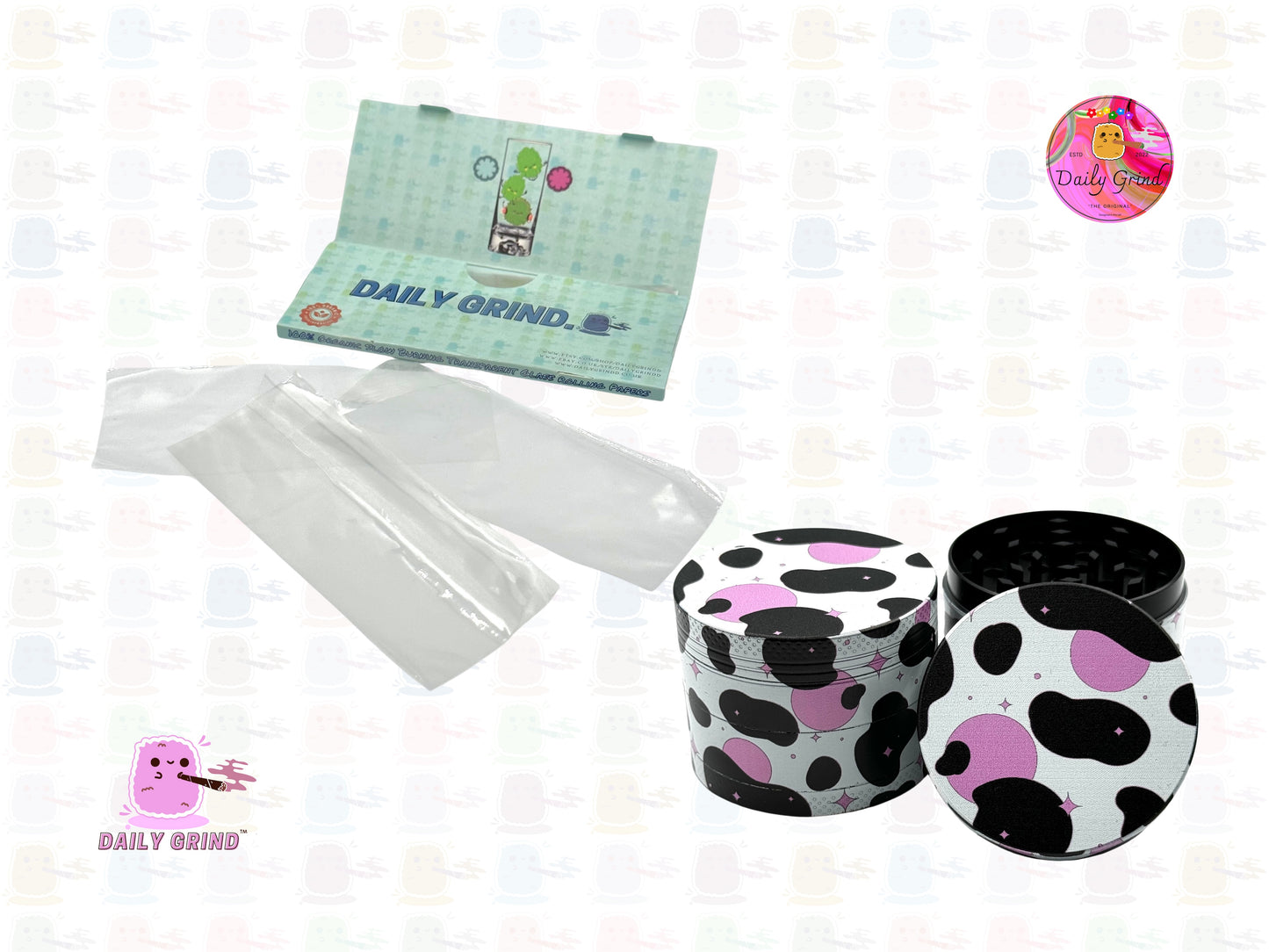 Pink Dairy Cow Print - 50mm Premium 4-Piece Custom Metal Tobacco Herb Grinder Gift Idea