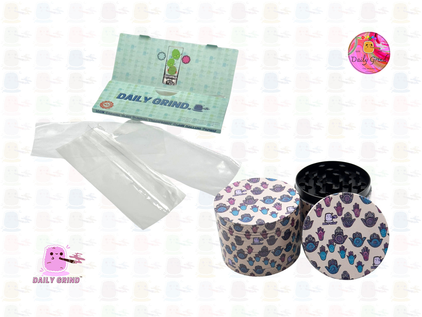 Hamsa Hand - 50mm Premium 4-Piece Metal Tobacco Herb Grinder Gift Idea