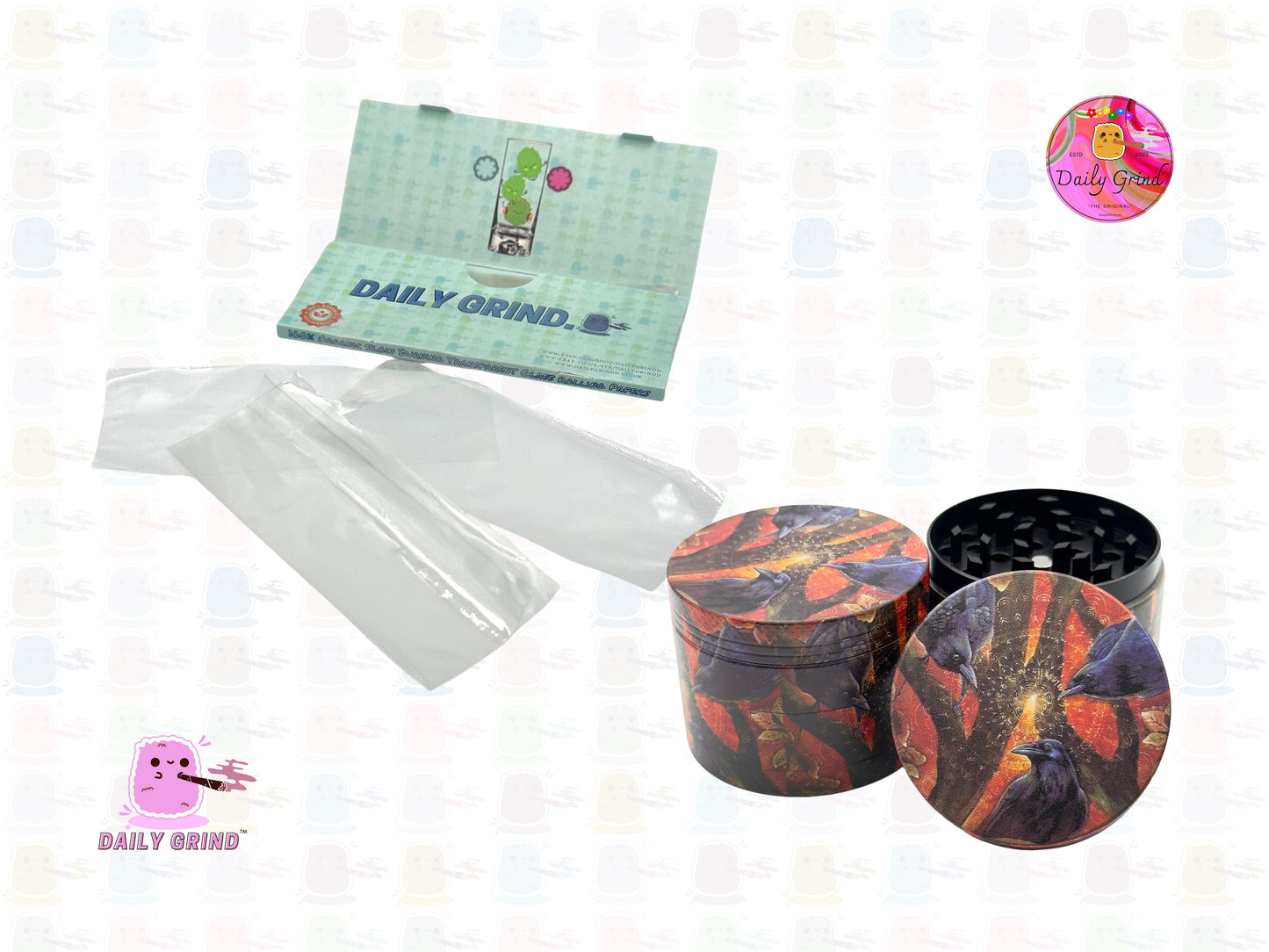 Crow Corvid Raven - 50mm Premium 4-Piece Custom Metal Tobacco Herb Grinder Gift Idea