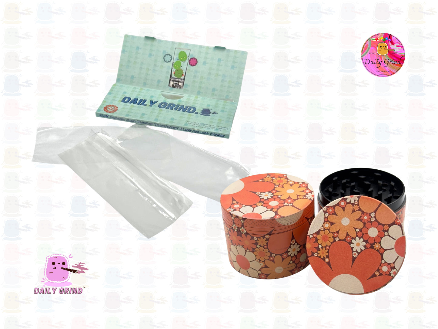 Funky 70's Groovy Flower Power - 50mm Premium 4-Piece Custom Metal Tobacco Herb Grinder Gift Idea