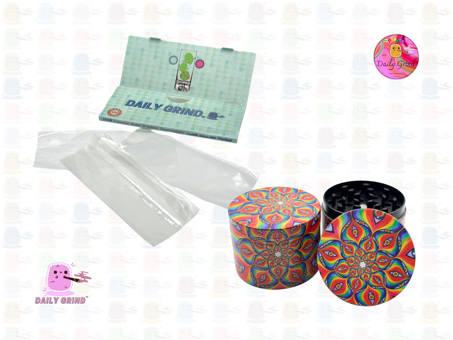 Kaleidoscope Vibrant Colourful Cute - 50mm Premium 4-Piece Custom Metal Tobacco Herb Grinder Gift Idea