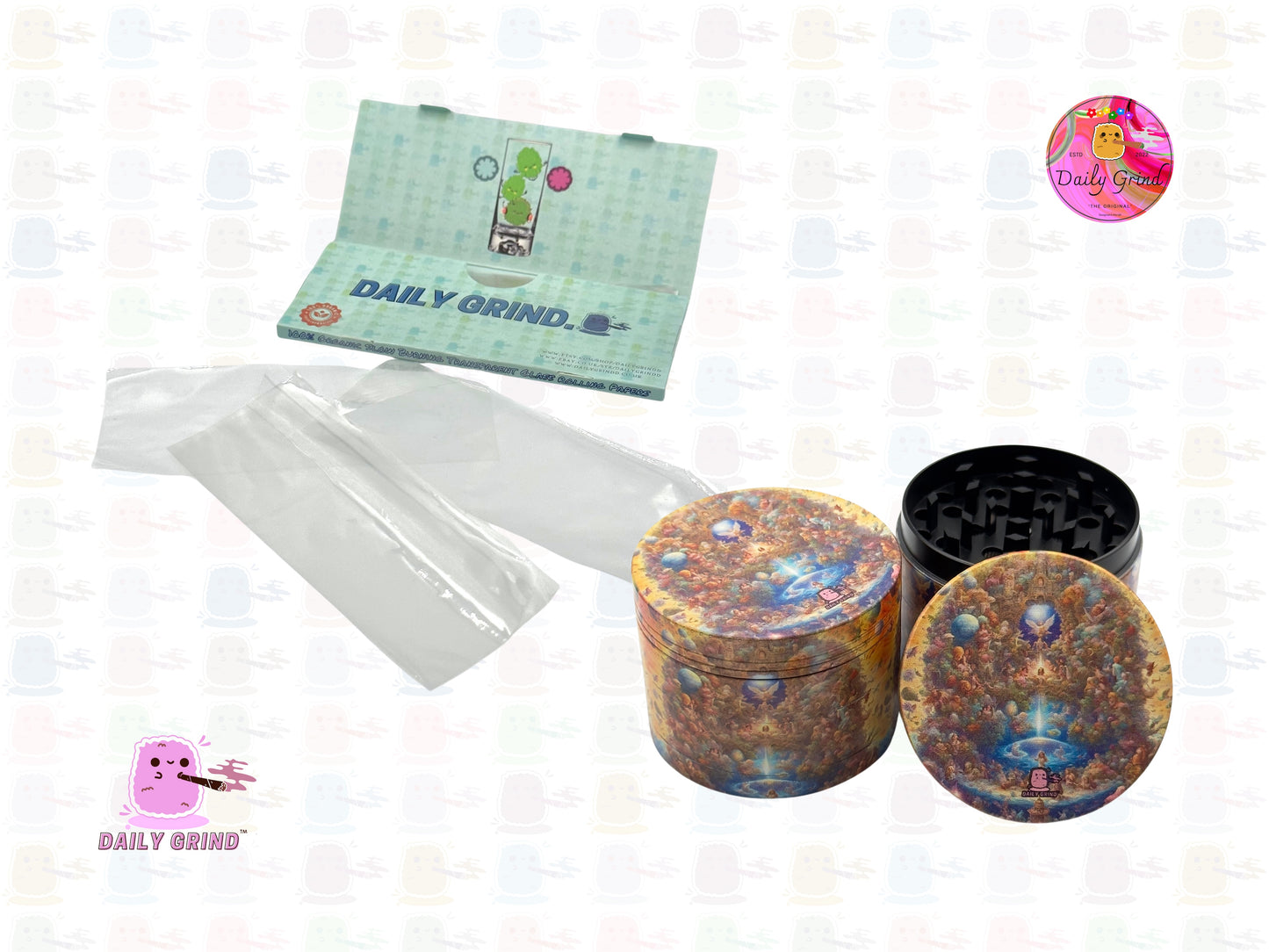 Golden Fountain of Life - 50mm Premium 4-Piece Custom Metal Tobacco Herb Grinder Gift Idea