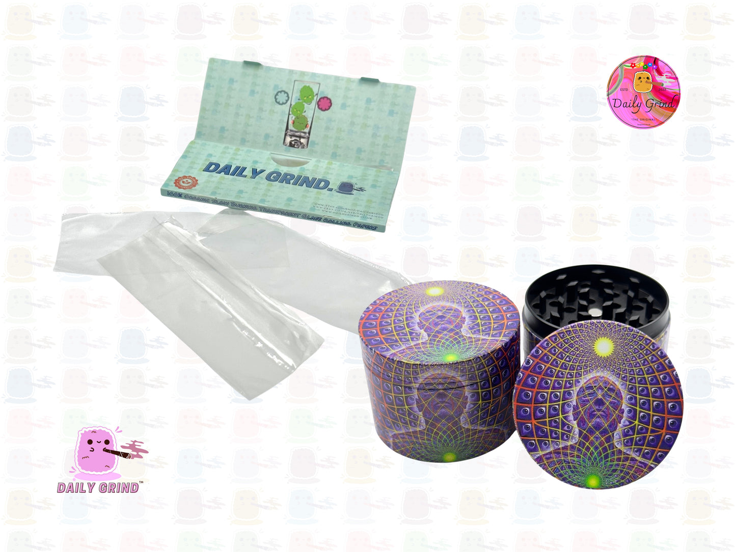 Purple Man Meditating - 50mm Premium 4-Piece Custom Metal Tobacco Herb Grinder Gift Idea