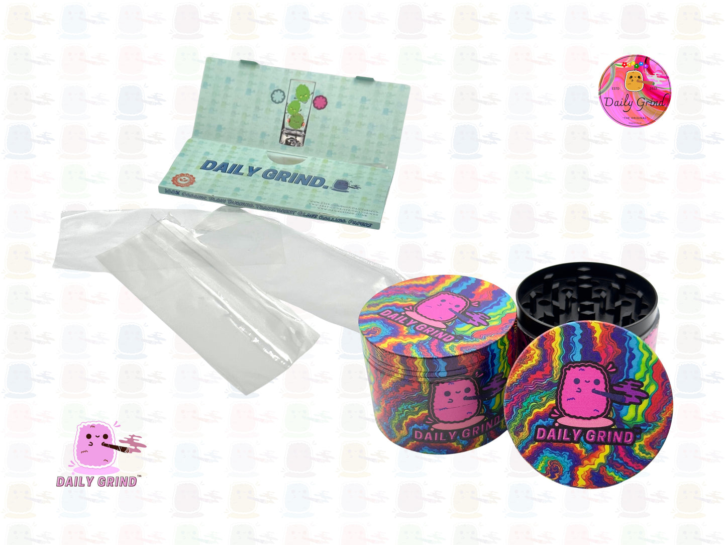 Daily Grind Neon Tie Dye Vibrant - 50mm Premium 4-Piece Custom Metal Tobacco Herb Grinder Gift Idea