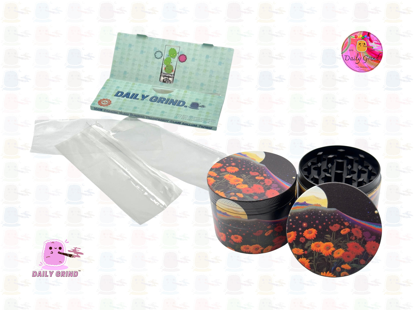 Dreamy Night Garden Moon - 50mm Premium 4-Piece Custom Metal Tobacco Herb Grinder Gift Idea