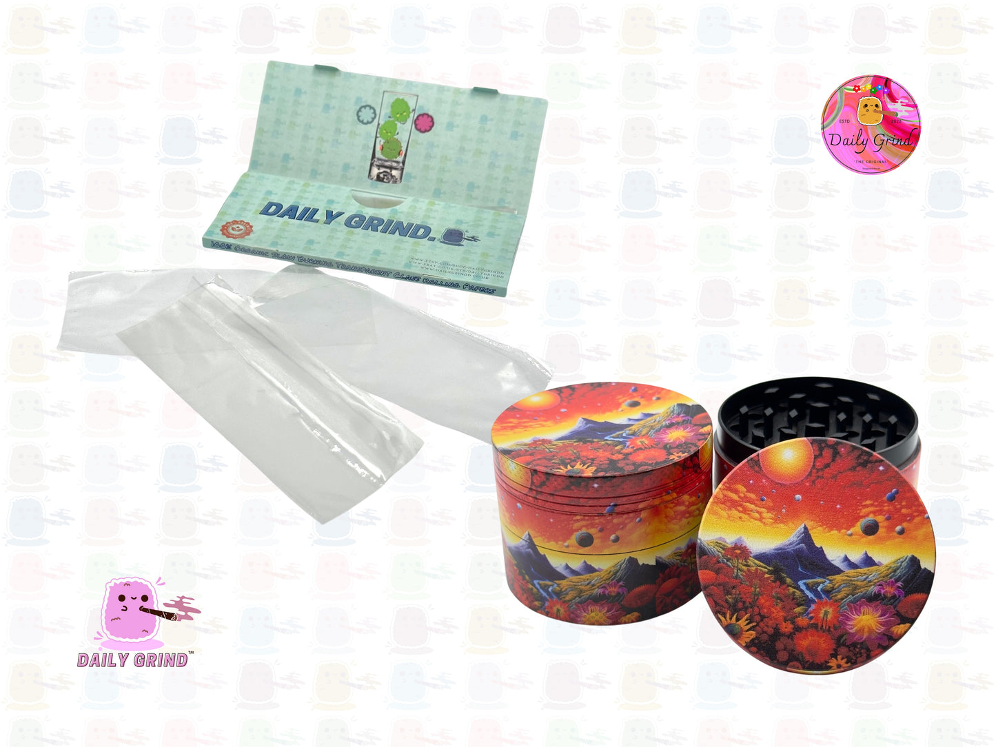 Mountain Range at Sunset - 50mm Premium 4-Piece Custom Metal Tobacco Herb Grinder Gift Idea