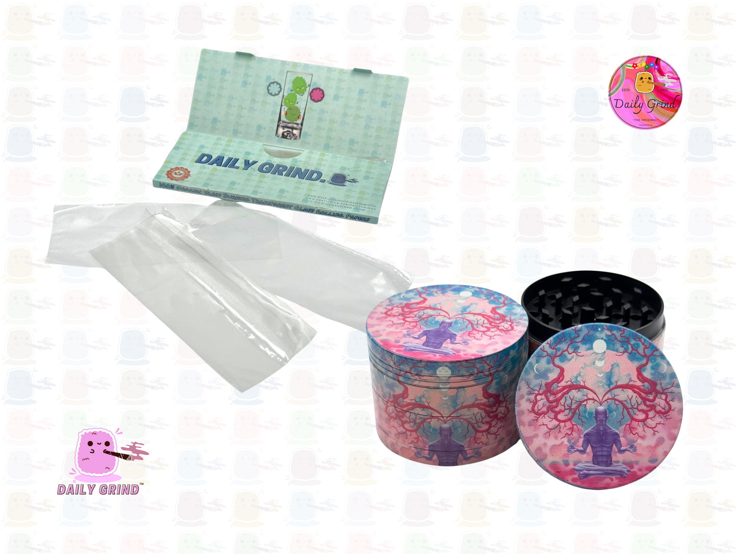 Enlightening Pink Meditation - 50mm Premium 4-Piece Custom Metal Tobacco Herb Grinder Gift Idea