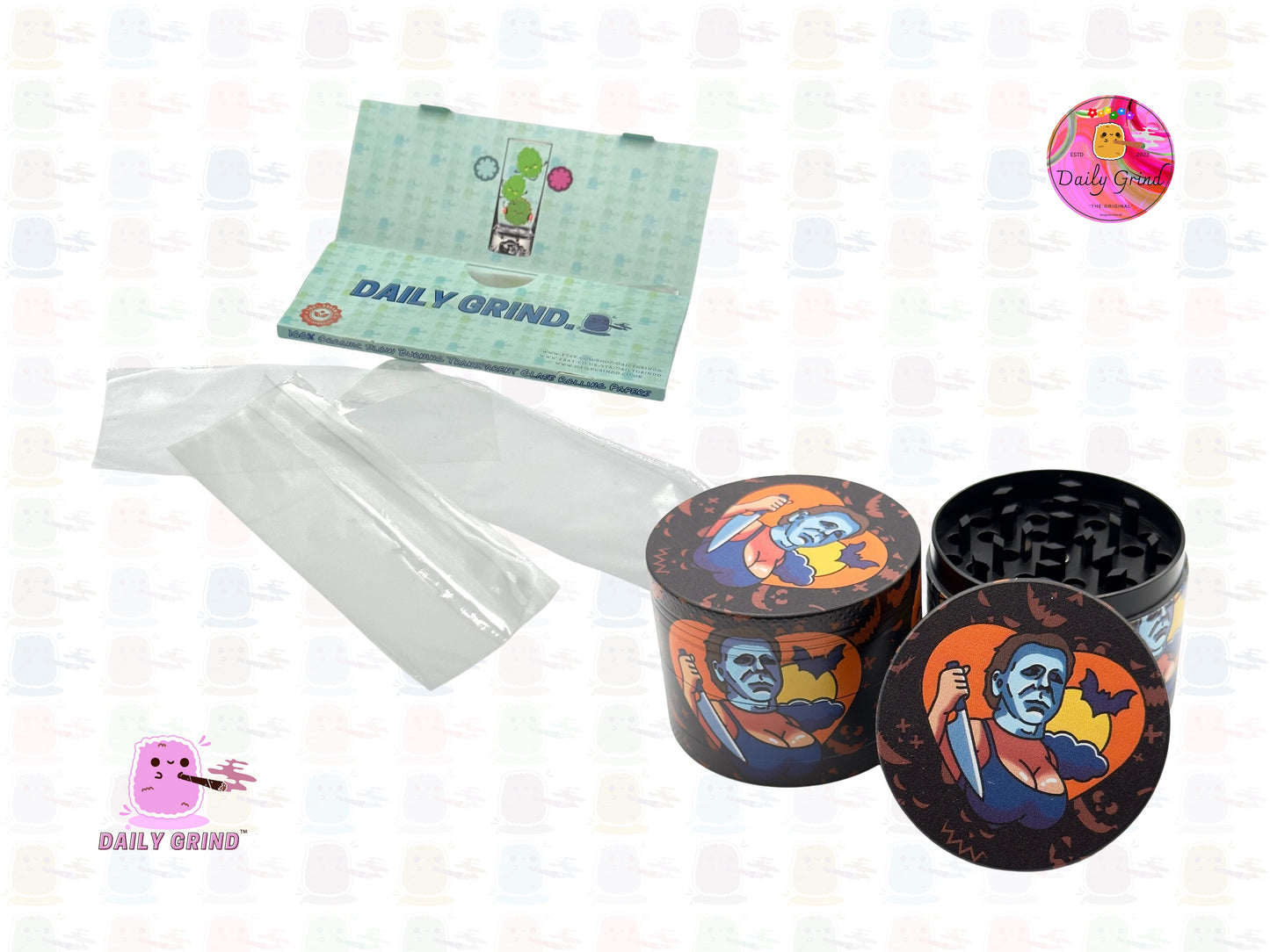 Scary Horror Character Baddie Villain - 50mm Premium 4-Piece Custom Metal Tobacco Herb Grinder Gift Idea