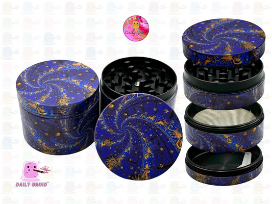 Astrology Star Sign Symbol Blue Twirl - 50mm 4-Piece High Quality Custom Metal Tobacco Herb Grinder Gift Idea