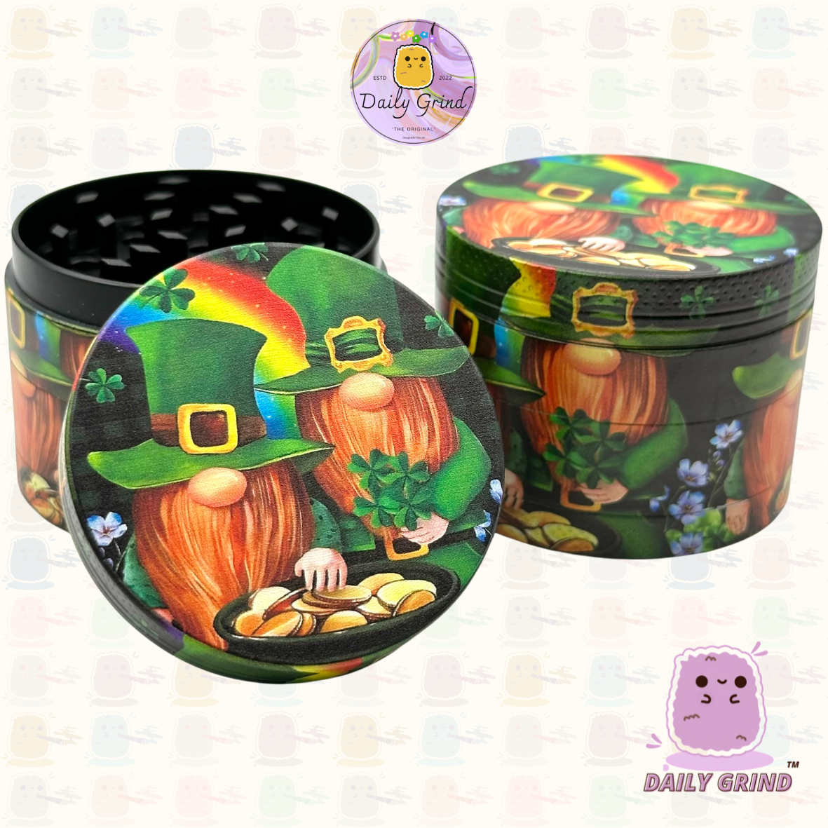 Cute Leprechaun Pot of Gold - 50mm 4-Piece High Quality Custom Metal Tobacco Herb Grinder Gift Idea