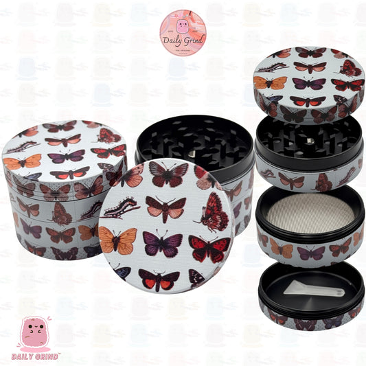 Butterfly Variety - 50mm Premium 4-Piece Custom Metal Tobacco Herb Grinder Gift Idea