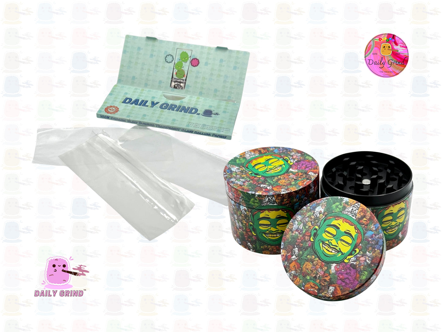 Daft Lad with Gold Teeth - 50mm Premium 4-Piece Custom Metal Tobacco Herb Grinder Gift Idea