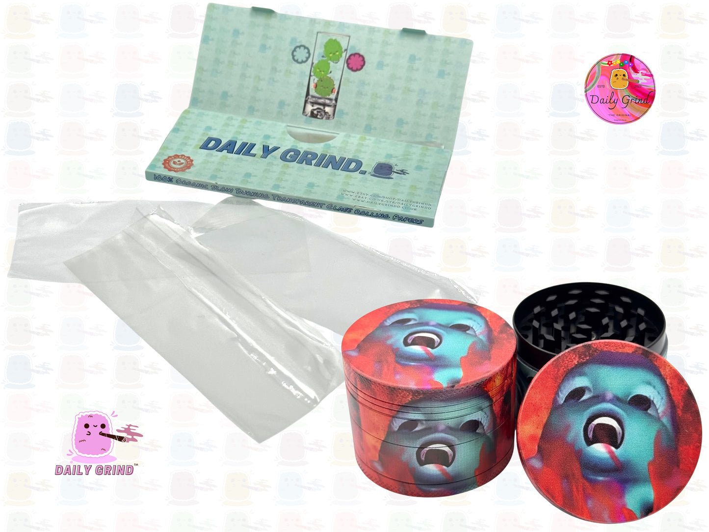 Ojo de cristal lindo colorido Trippy 50 mm regalo personalizado de alta calidad de la amoladora de hierbas de metal de 4 piezas