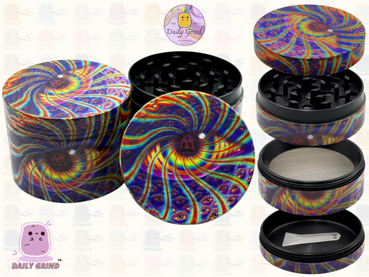 Motif Trippy coloré ondulé liquide Hallucination 50mm 4 pièces haute qualité personnalisé métal herbe broyeur cadeau