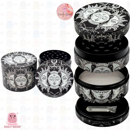 Sun & Moon Black & White Witchy - 50mm Premium 4-Piece Custom Metal Tobacco Herb Grinder Cute Gift