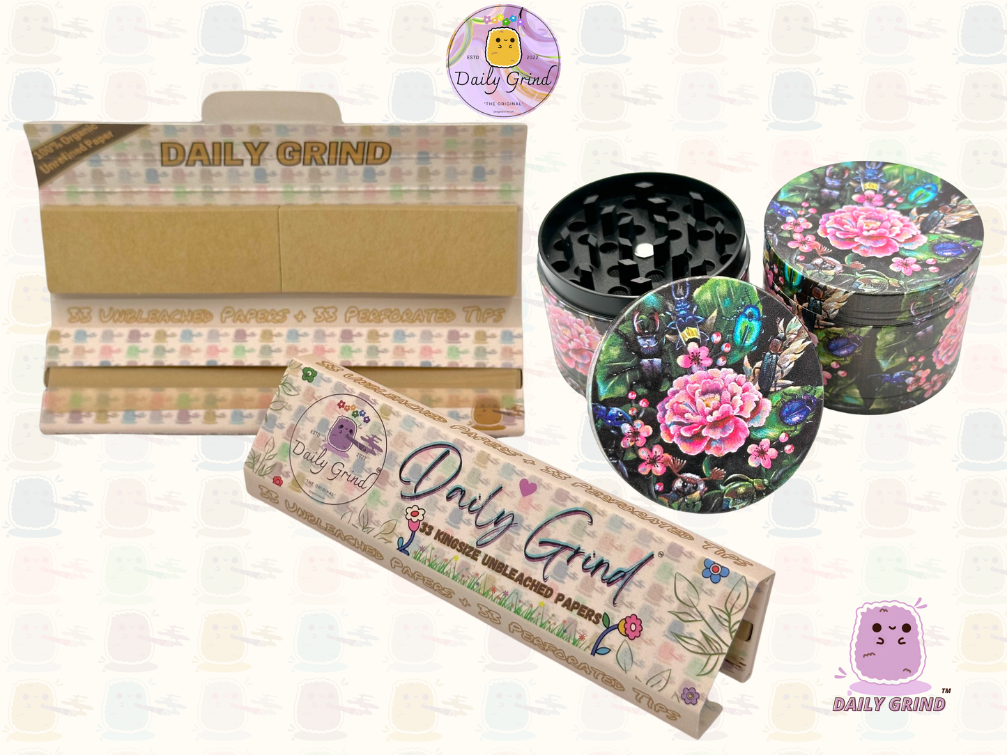 Cute Flowers and Rose - 50mm 4-Piece Premium Custom Metal Tobacco Herb Grinder Cute Gift Idea
