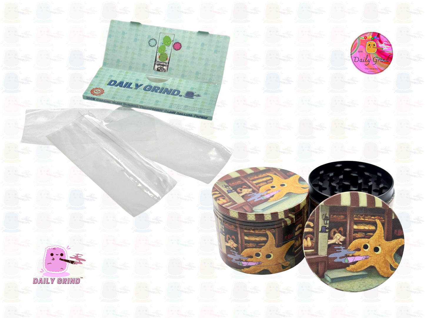 Cute French Bakery Patisserie Cartoon - 50mm Premium 4-Piece Custom Metal Tobacco Herb Grinder Gift Idea