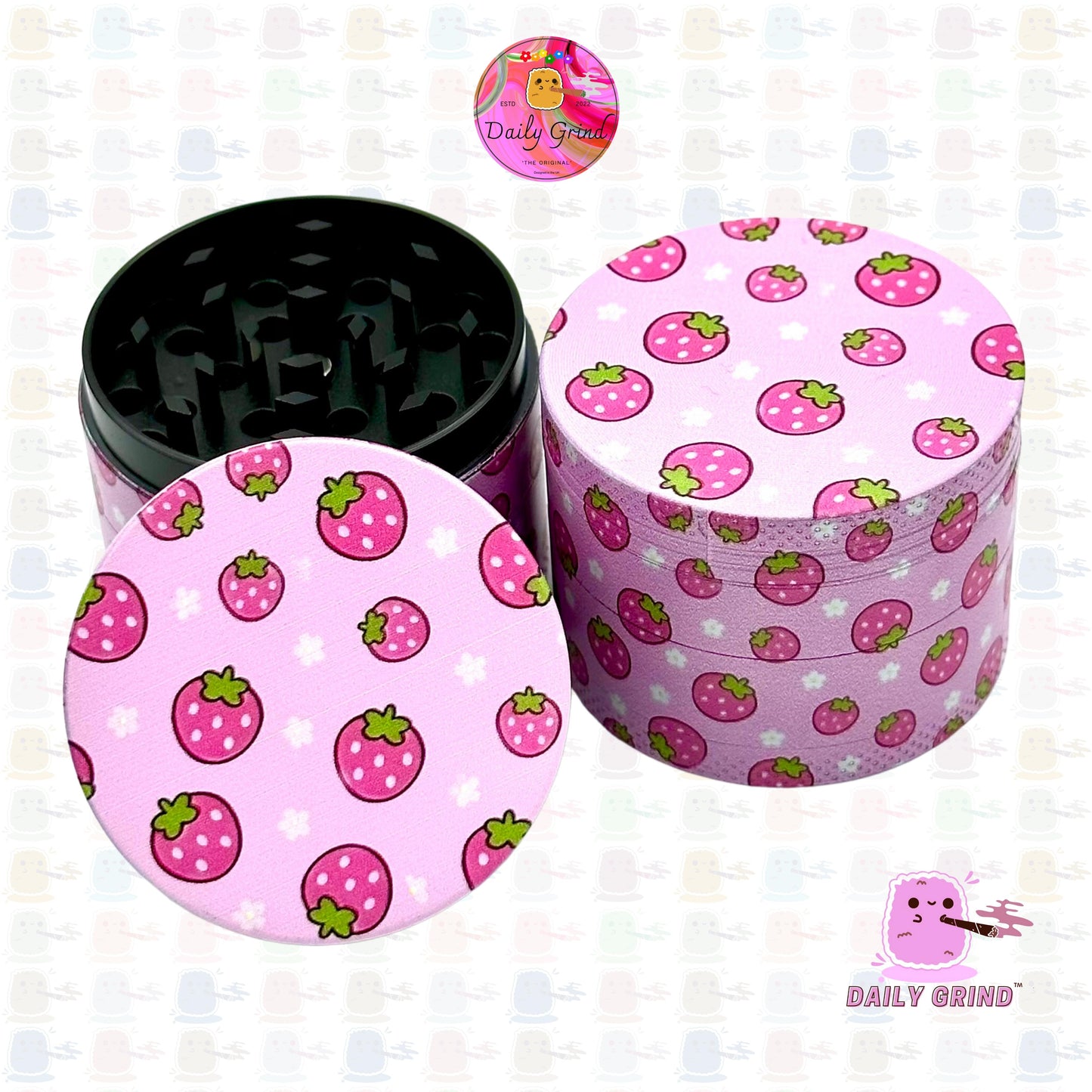Fresas Kawaii Estilo japonés Kawaii Fruta jugosa linda - 50 mm 4 piezas Regalo de molinillo de hierbas de metal personalizado de alta calidad