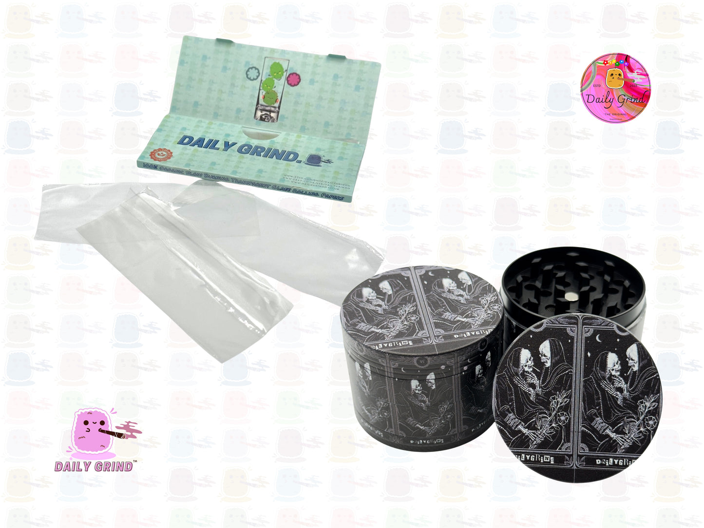 Tarot Card Death Skeleton Kissing - 50mm Premium 4-Piece Custom Metal Tobacco Herb Grinder Gift Idea