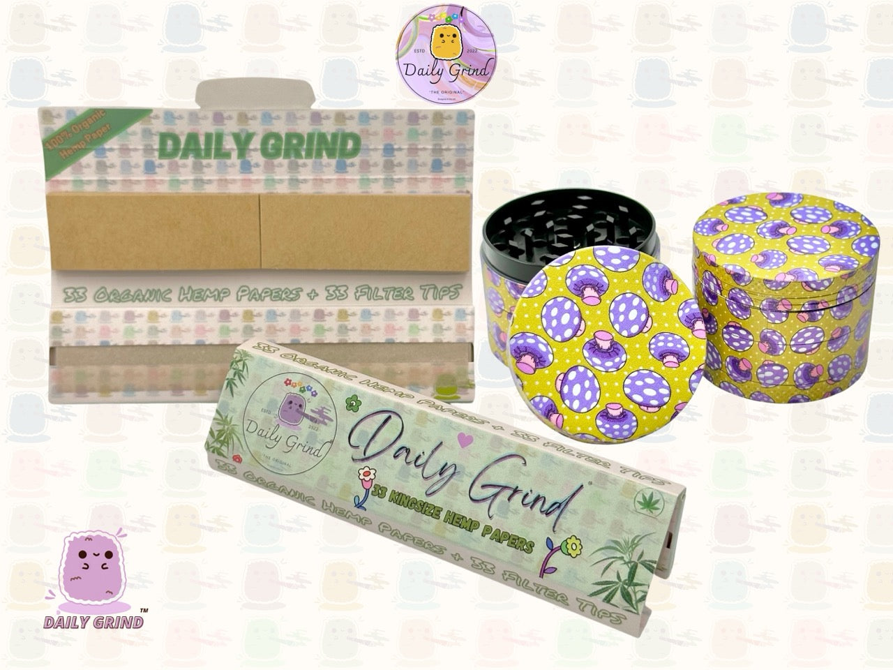 Purple Fly Agaric Mushroom Yellow - 50mm 4-Piece High Quality Custom Metal Tobacco Herb Grinder Gift Idea