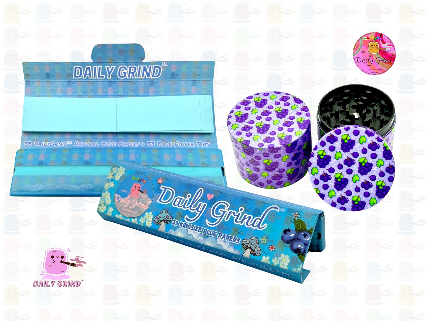 Caramelo de fruta de uva morada, dibujos animados coloridos, sabor a fruta jugosa, diseño bonito, molinillo de hierbas de Metal de alta calidad de 50mm, 4 piezas, regalo
