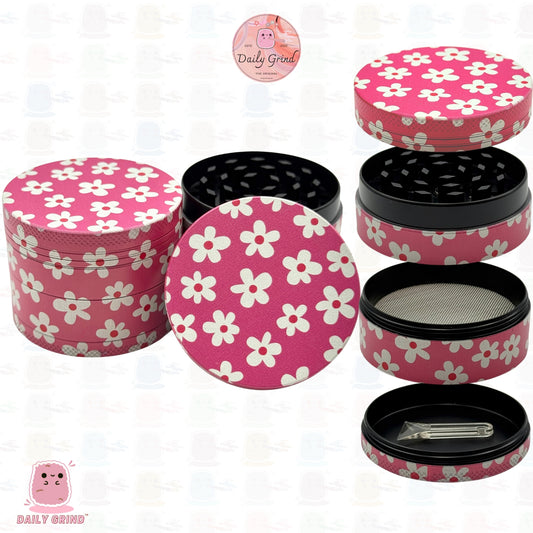 White Flower Pink Background - 50mm Premium 4-Piece Custom Metal Tobacco Herb Grinder Cute Gift