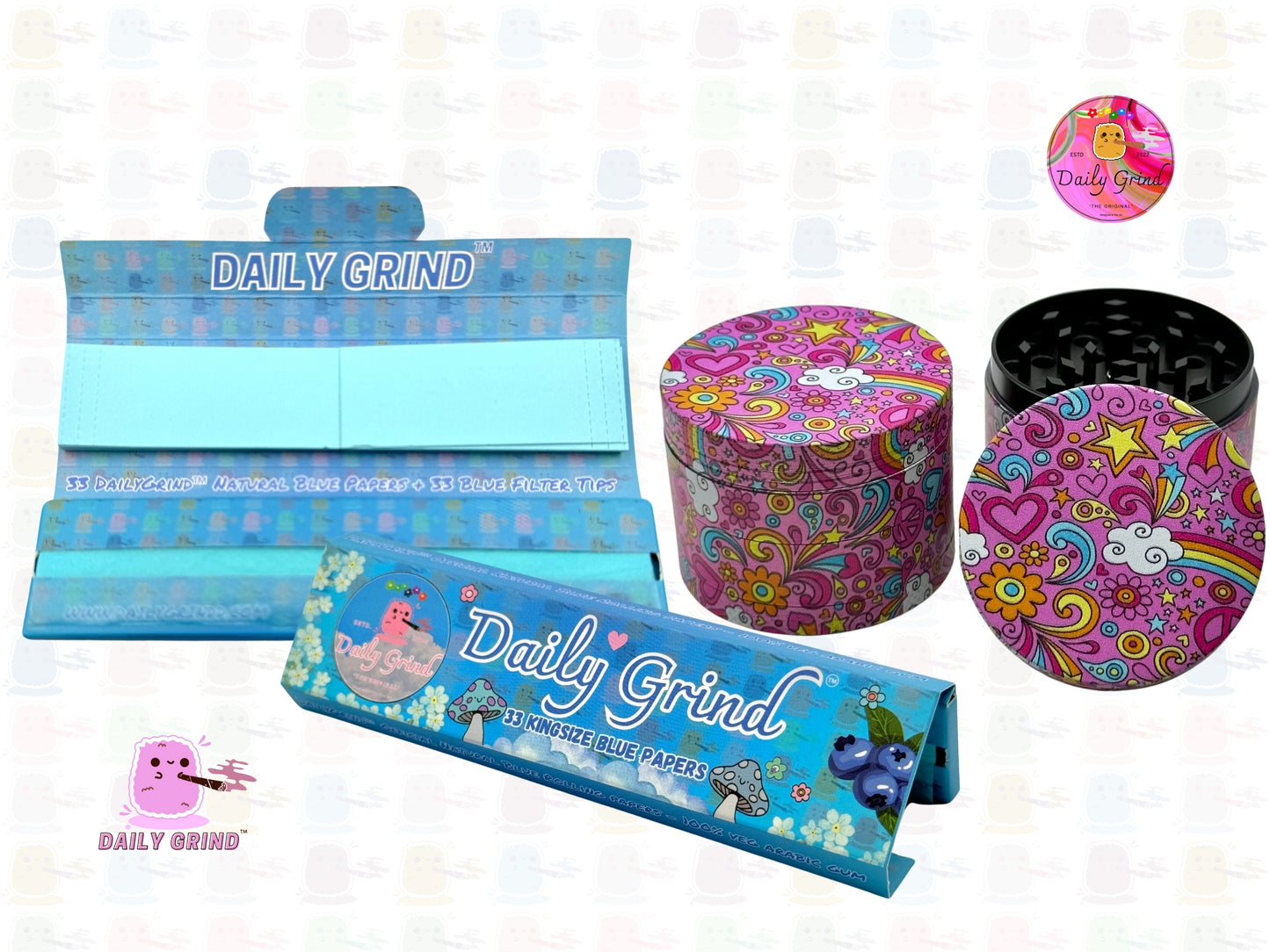 Preciosas chicas rosadas, bonitos corazones, estrellas, flores, diseño de arcoíris, molinillo de hierbas de metal personalizado de alta calidad, 50mm, 4 piezas, regalo