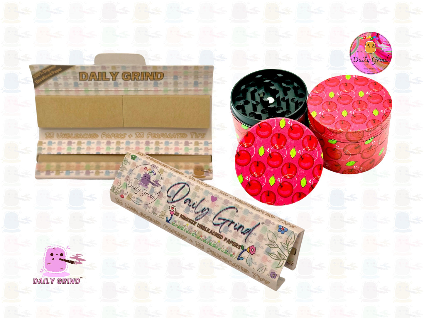 Diseño lindo de dibujos animados de caramelo de fruta jugosa de manzana roja - Regalo de molinillo de hierbas de metal personalizado de alta calidad de 50 mm, 4 piezas