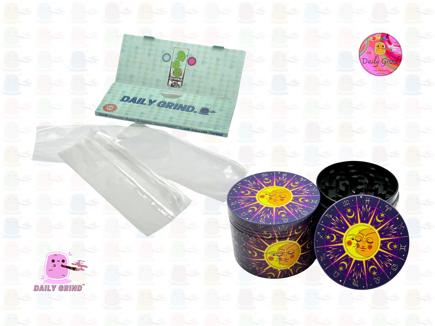 Purple Sun & Moon Astrology - 50mm Premium 4-Piece Custom Metal Tobacco Herb Grinder Gift Idea