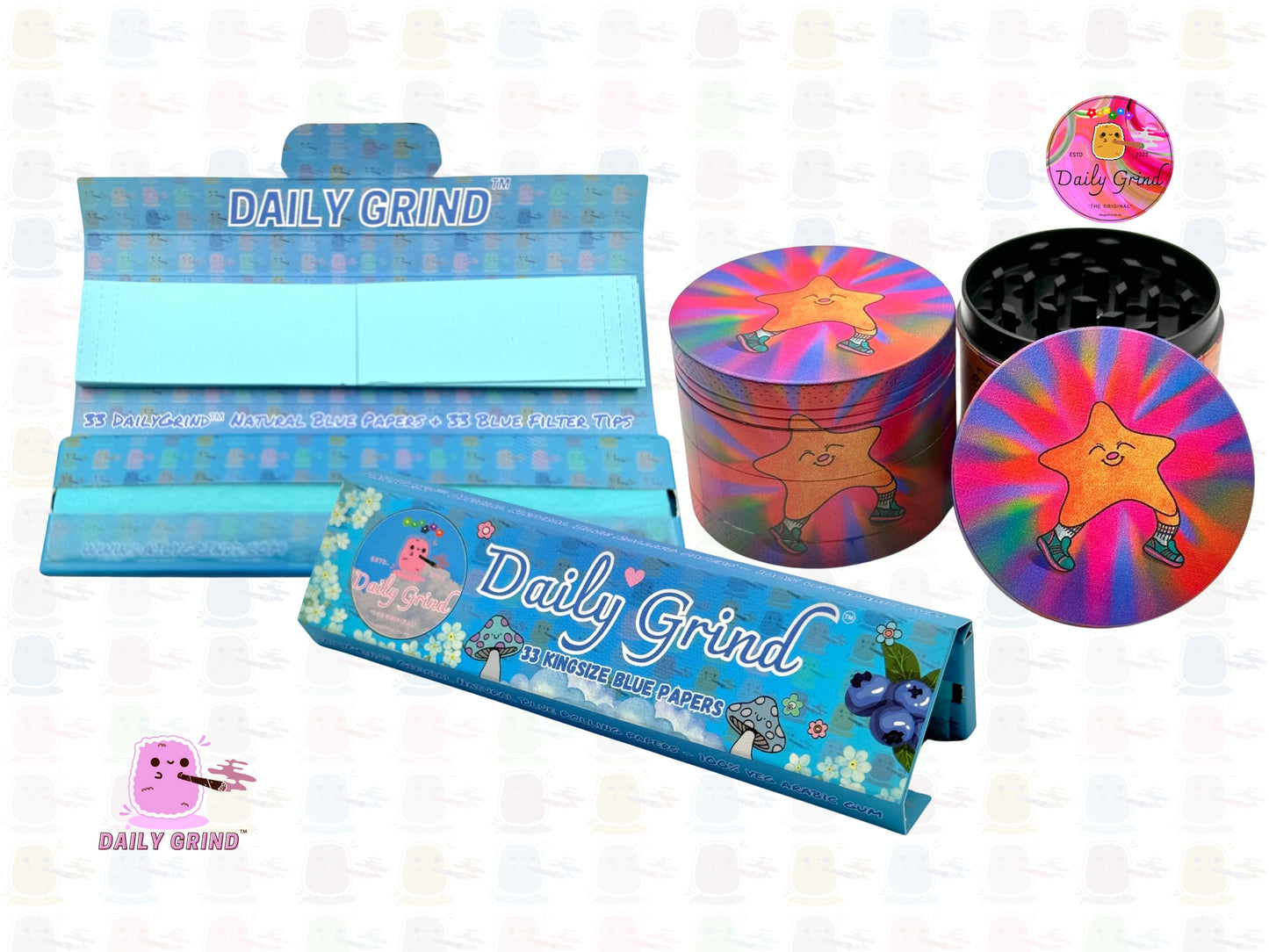 Happy Star Kawaii Tie Dye Cute - 50mm 4-Piece High Quality Custom Metal Tobacco Herb Grinder Gift Idea