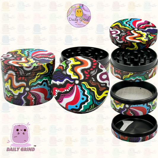 Motif Trippy coloré ondulé liquide Hallucination 50mm 4 pièces haute qualité personnalisé métal herbe broyeur cadeau