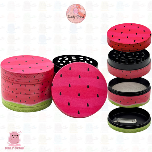 Juicy Watermelon Chunk Piece - 50mm Premium 4-Piece Custom Metal Tobacco Herb Grinder Cute Gift