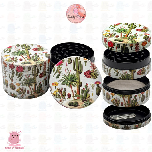 Cactus Vintage Species Art - 50mm Premium 4-Piece Custom Metal Tobacco Herb Grinder Cute Gift