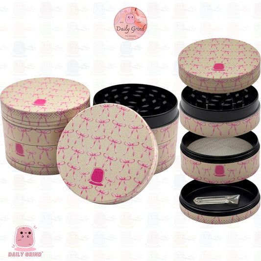 Cute Pink Bows - 50mm Premium 4-Piece Custom Metal Tobacco Herb Grinder Cute Gift