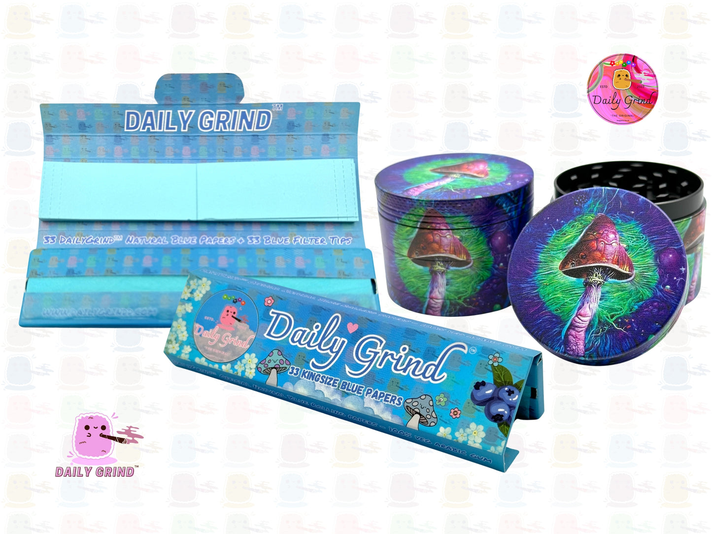 Mushroom Cute Art Verde y Púrpura 50mm 4 Piezas Regalo de Molinillo de Hierbas de Metal Personalizado de Alta Calidad
