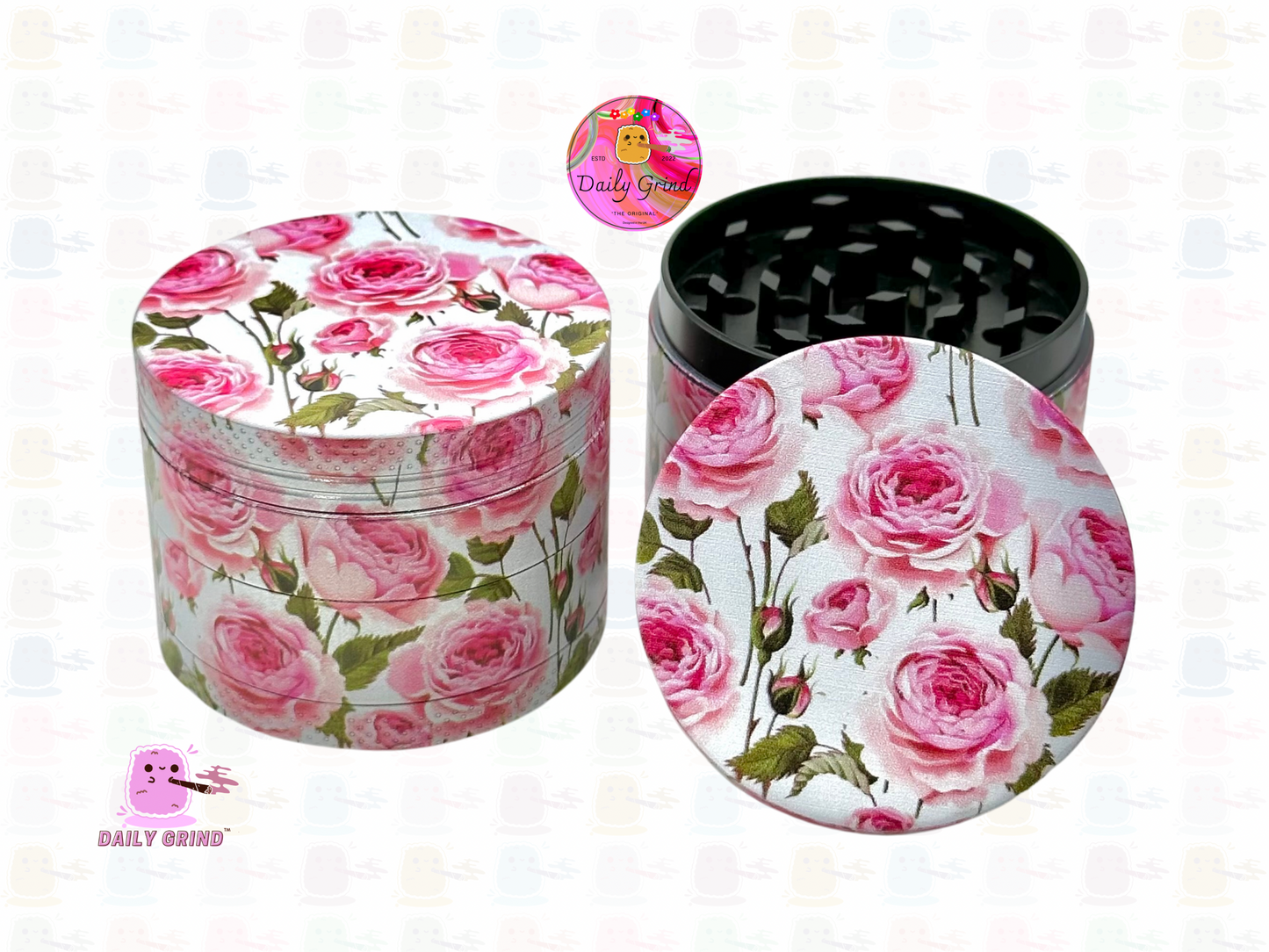 Rosas rosadas Linda flor de verano Vintage - 50 mm 4 piezas Regalo de molinillo de hierbas de metal personalizado de alta calidad