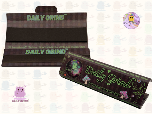 Daily Grind™ Black Kingsize Rolling Papers 33 Sheets + Tips - High Quality, Super Cute Gift!!
