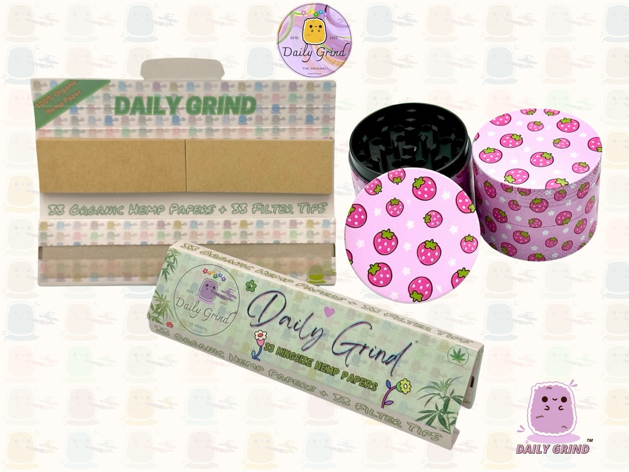 Kawaii Strawberries Cute Juicy Fruit - 50mm 4-Piece High Quality Custom Metal Tobacco Herb Grinder Gift Idea