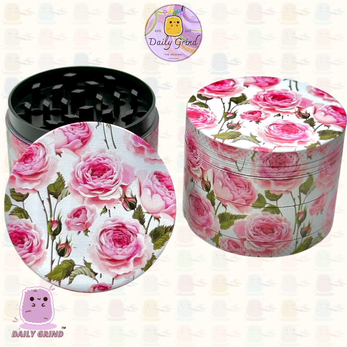 Cute Pink Roses Summer Flower - 50mm 4-Piece High Quality Custom Metal Tobacco Herb Grinder Gift Idea